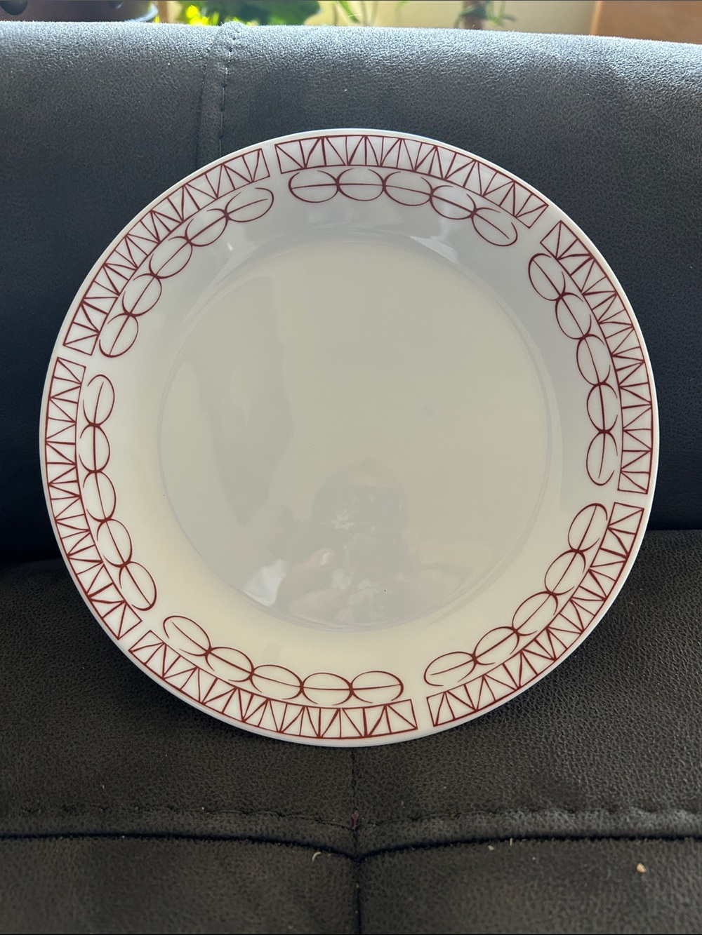 Corelle White Salad Plate with Red Geometric Border (4 pcs.) New.